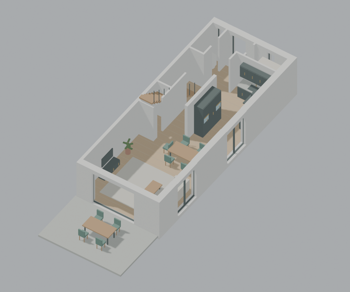Open 3D view of the furnished ground floor